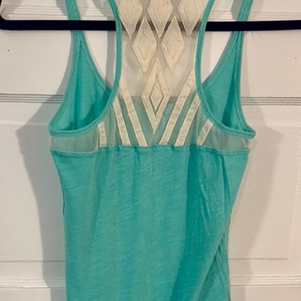 American Eagle Outfitters Sea Foamy Green Fitted Bohemian Embroidered Tank Top